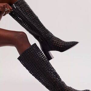 Free People Woodstock Black Woven Knee Boots 9.5